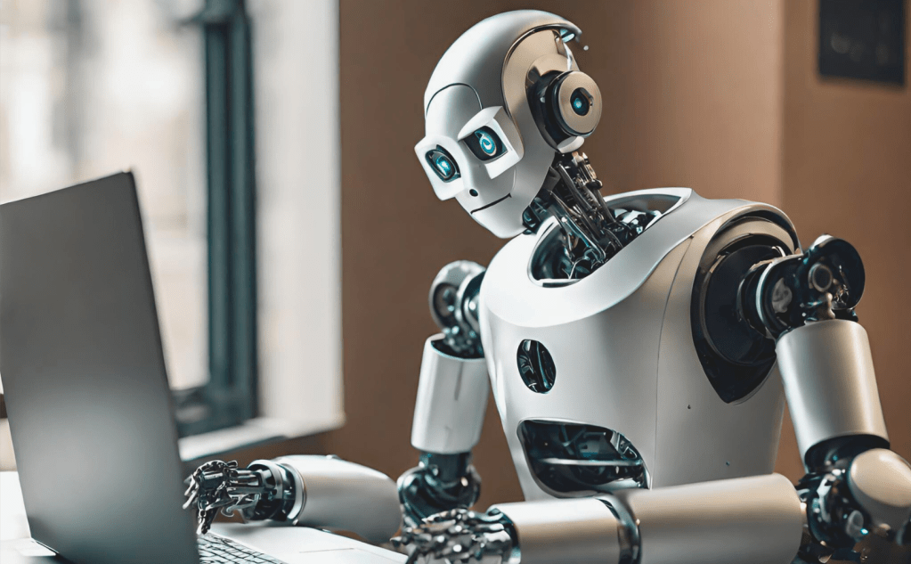 Robot writer, generated in Canva